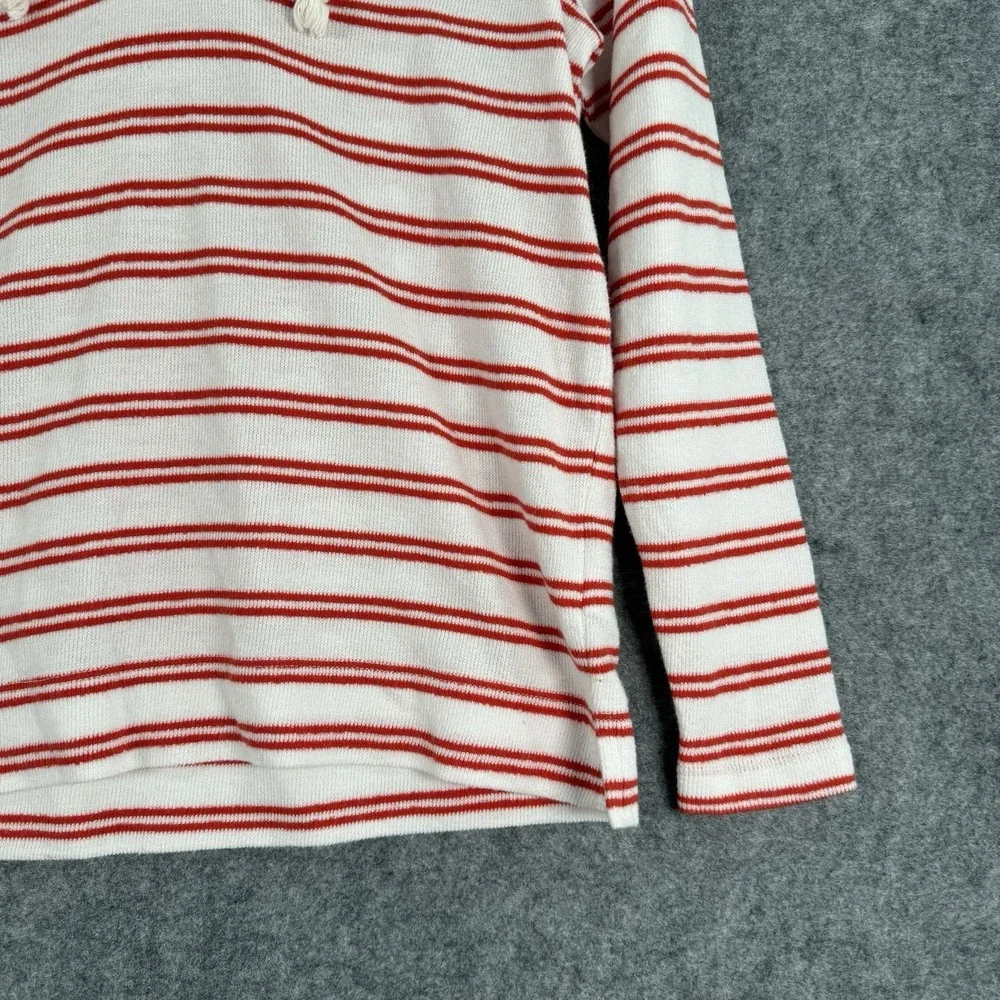 J Crew Sweater Womens XS Long Sleeve Terry Cloth Red Stripe Nautical Preppy Hood